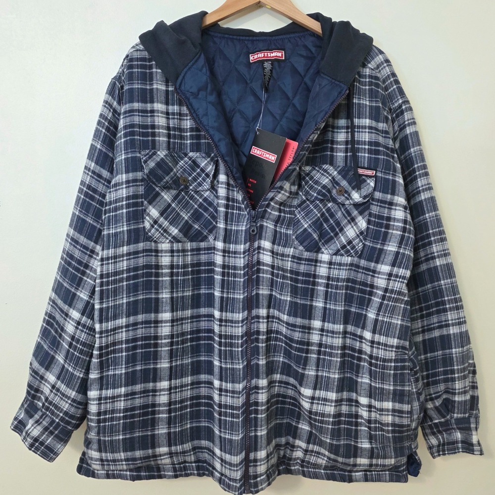 Craftsmen Flannel Workwear Jacket Sz XL Hooded Insulated Full Zip Teflon Shacket